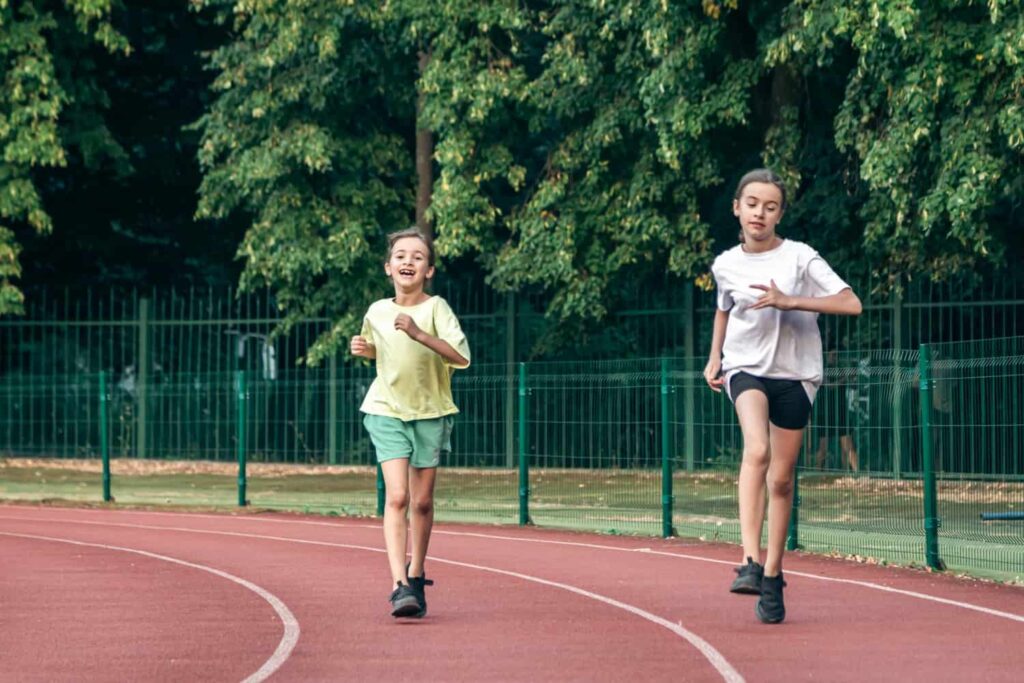 Two kids, Running, Track, Sports, 
