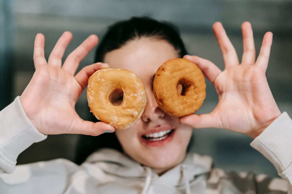 Funny, lady, Donuts, Smile,